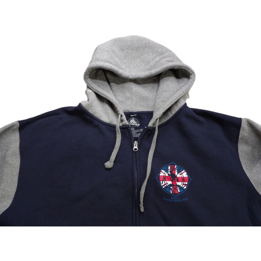 Disney Epcot United Kingdom Mickey Hoodie Jacket Men XL Blue Full Zip Logo Parks - Picture 4 of 16